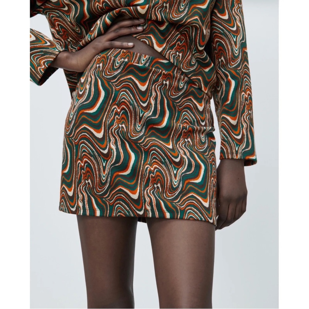 Zara Knit Jacquard Marble Print Mini Skirt